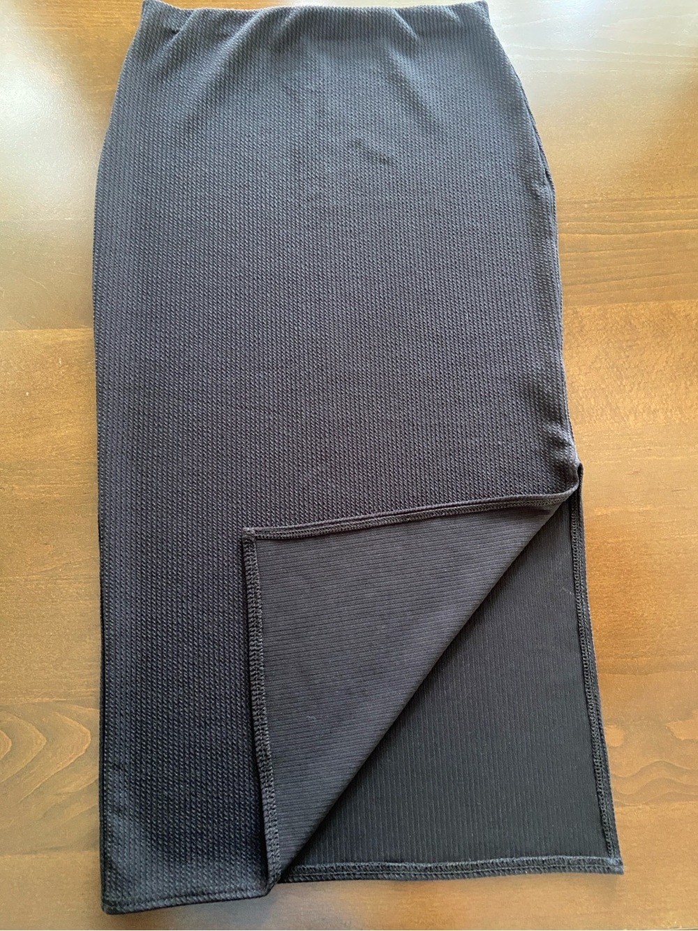 Nasty Gal Black Ribbed Pencil Midi Skirt with Split, size 10